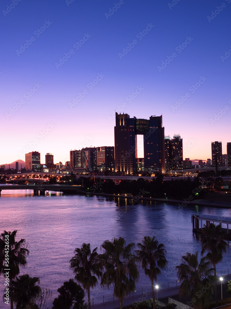 Obraz premium 夕暮れの東京港 有明付近 東京都