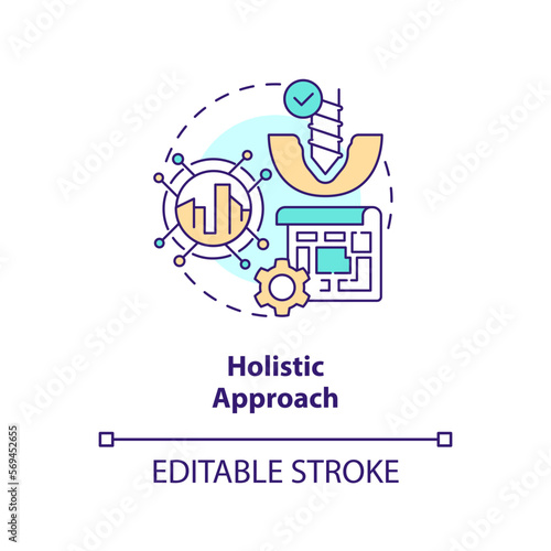 Holistic approach concept icon. Project plan. Geothermal energy trend abstract idea thin line illustration. Isolated outline drawing. Editable stroke. Arial, Myriad Pro-Bold fonts used