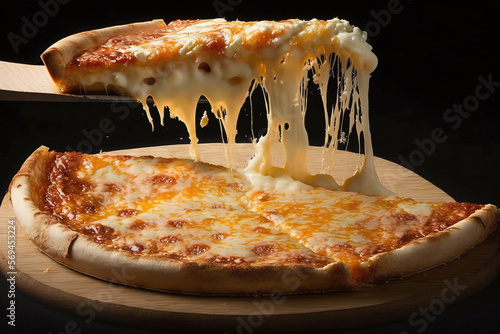 Hot pizza slice with melting cheese. Generative AI