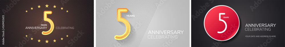 5 years anniversary set of vector icons, logo. Design element with numbers 5 years anniversary set of vector icons, logo. Design element with numbers