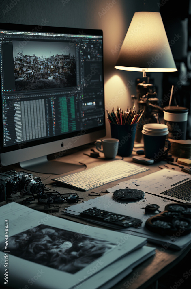 Artificial ai generated illustration of home office