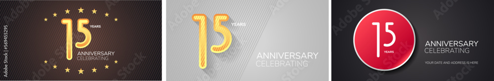 15 years anniversary set of vector icons, logo. Design element with numbers 15 years anniversary set of vector icons, logo. Design element with numbers
