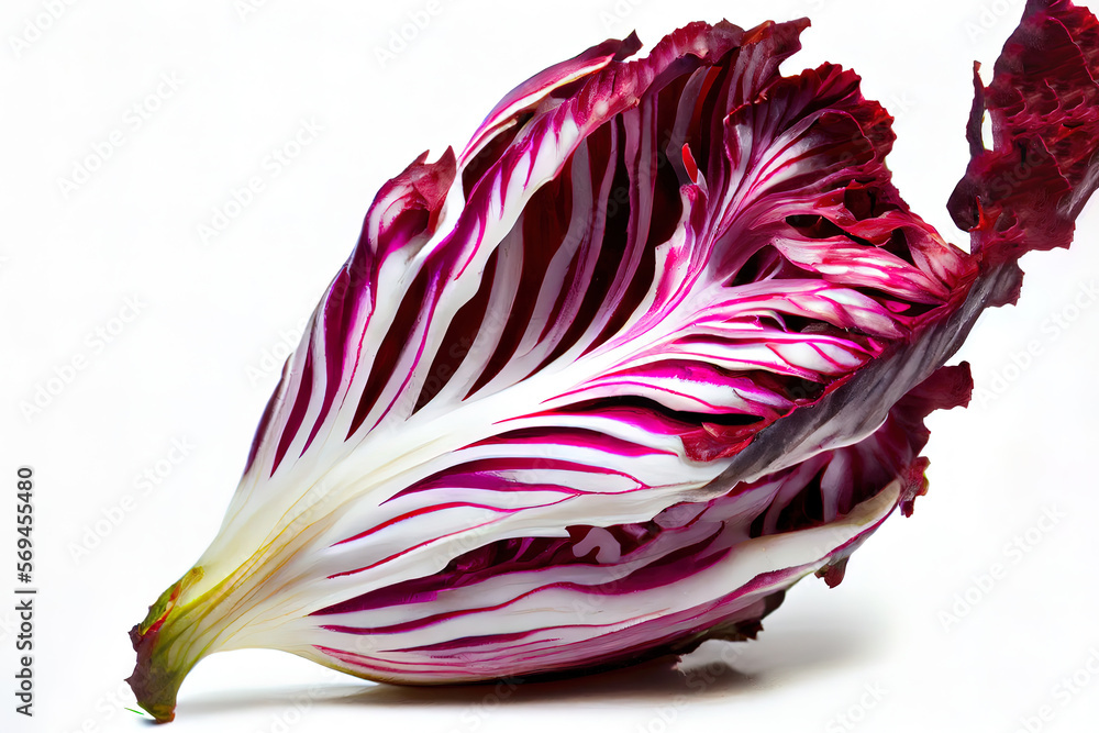 Obraz premium Radicchio leaf, red salad isolated on white. Generative Ai