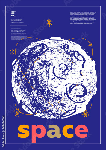 Moon. Poster design. Vector illustrations. Typography. Vintage engraving style. Background images for cover, banner, poster. T-shirt print.