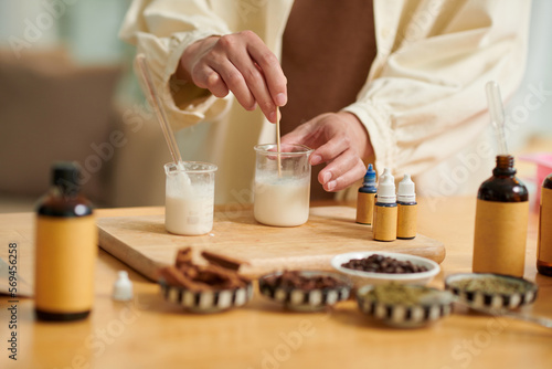 Photos Creative Woman Mixing Soap Ingredients