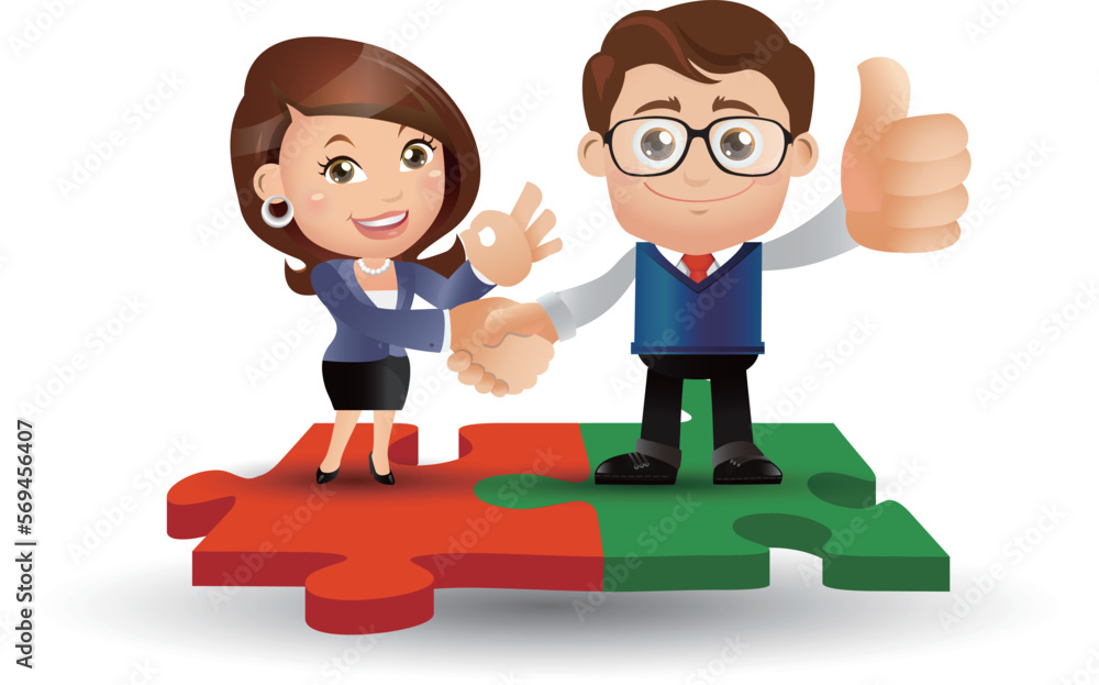 Obraz premium People Set - Business - Business people standing on jigsaw puzzle pieces
