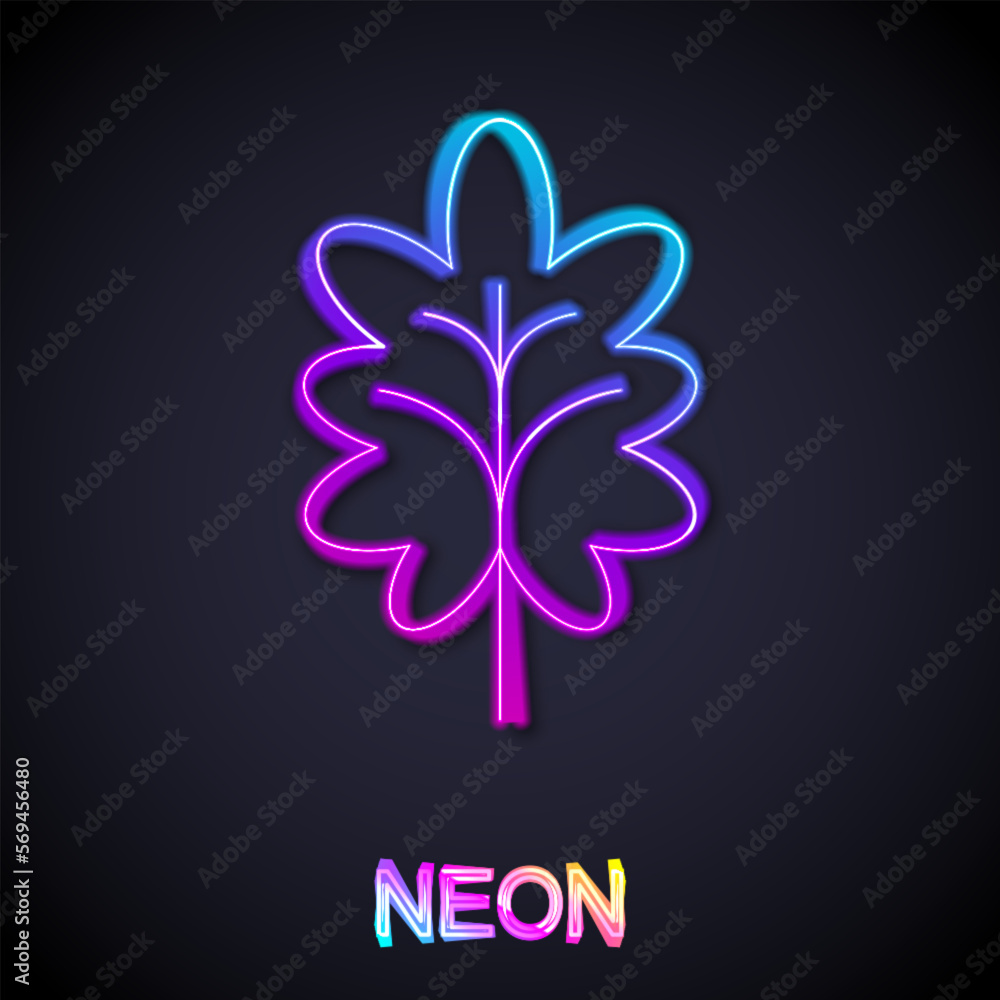 Glowing neon line Leaf icon isolated on black background. Leaves sign. Fresh natural product symbol. Vector