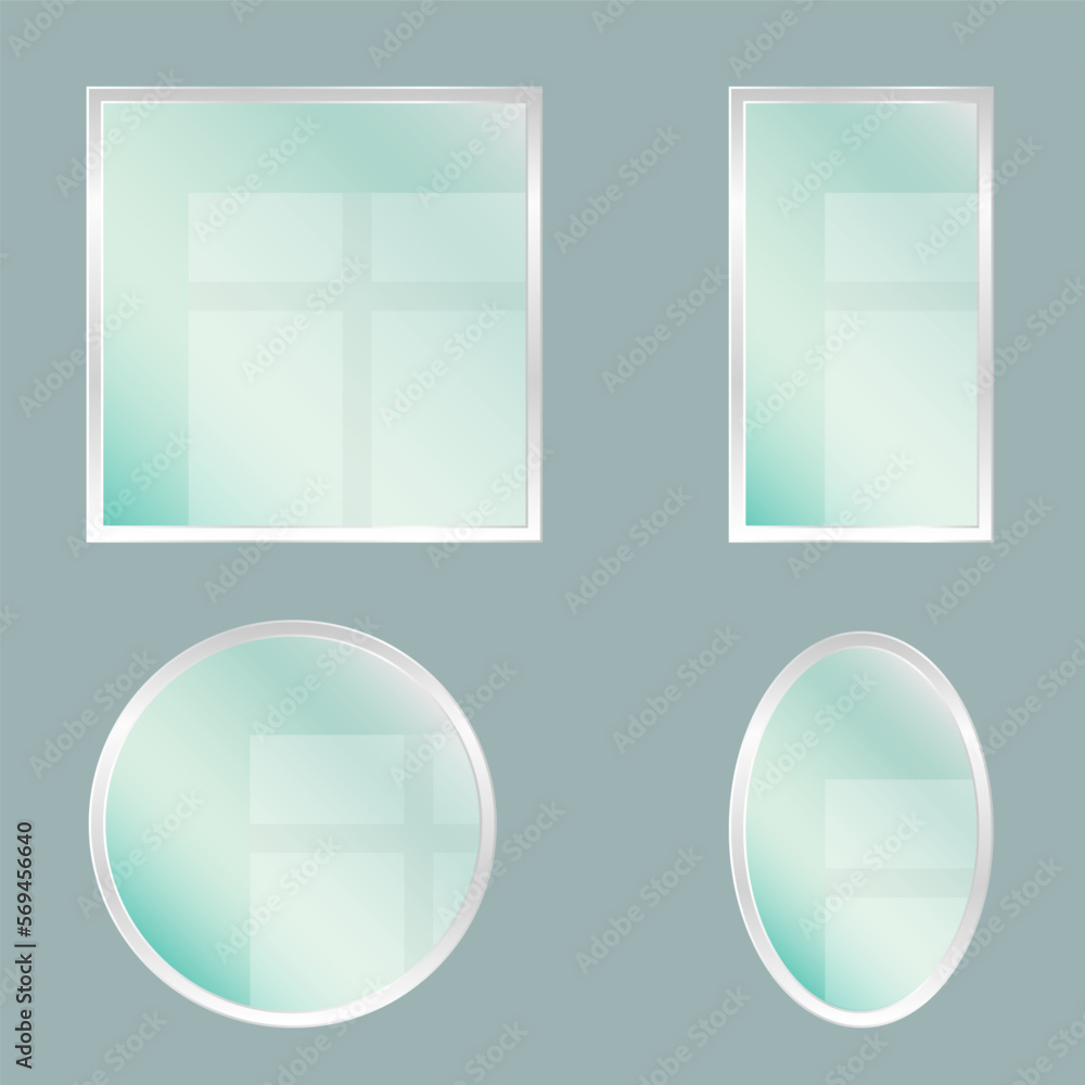 Mirror, a set of mirrors of different shapes isolated. Vector, cartoon