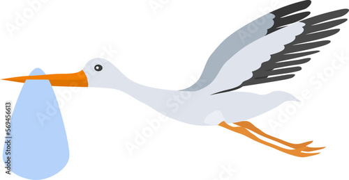 The stork carries a child in its beak, a long-awaited child, a surprise. Vector.