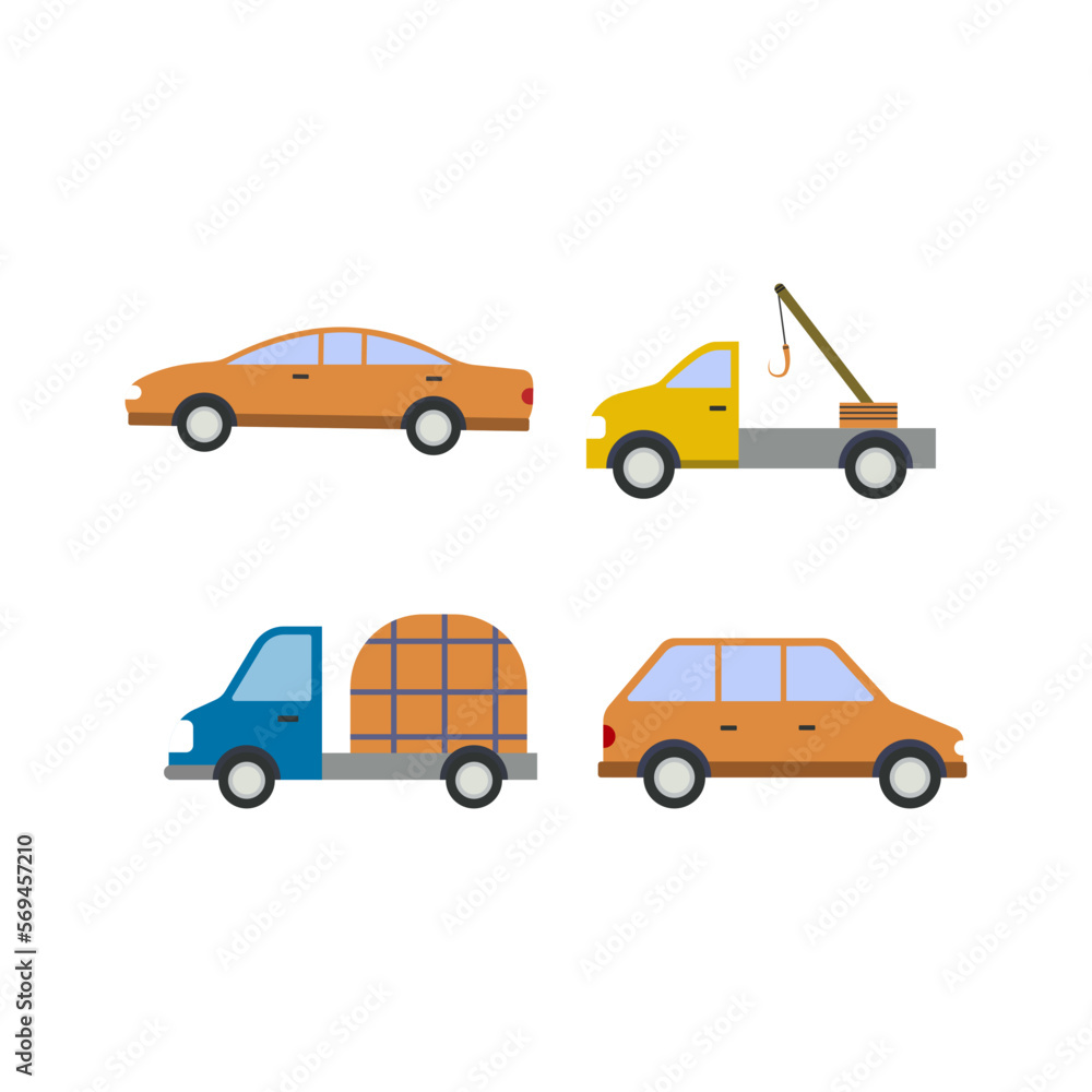 Collection of colorful cute cars isolated on white background. for the design of children's rooms, clothes, textiles. Vector illustration