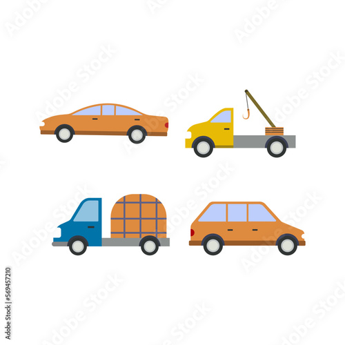 Collection of colorful cute cars isolated on white background. for the design of children s rooms  clothes  textiles. Vector illustration