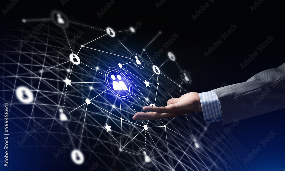 Fototapeta premium Presenting modern wireless technologies as means of communucation and networking on dark background