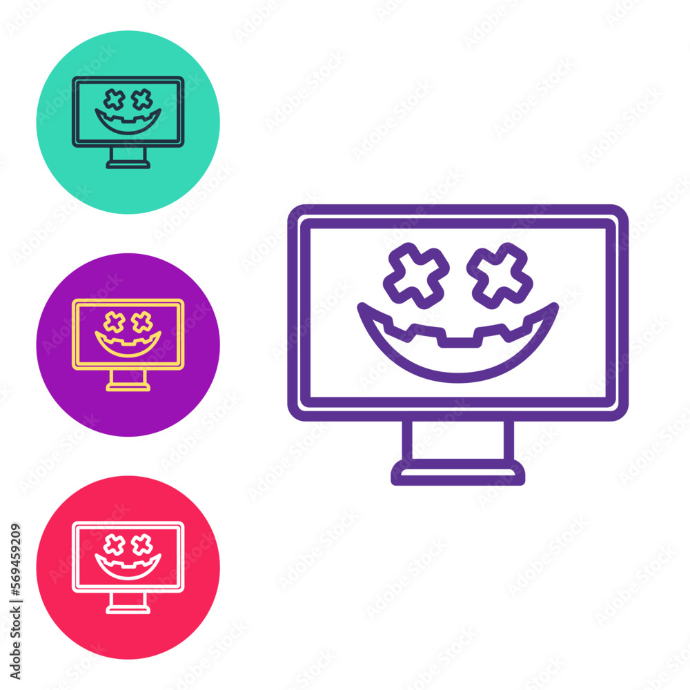 Set line Happy Halloween holiday icon isolated on white background. Set icons colorful. Vector