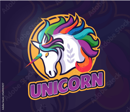 The rainbow unicorn mascot logo with text