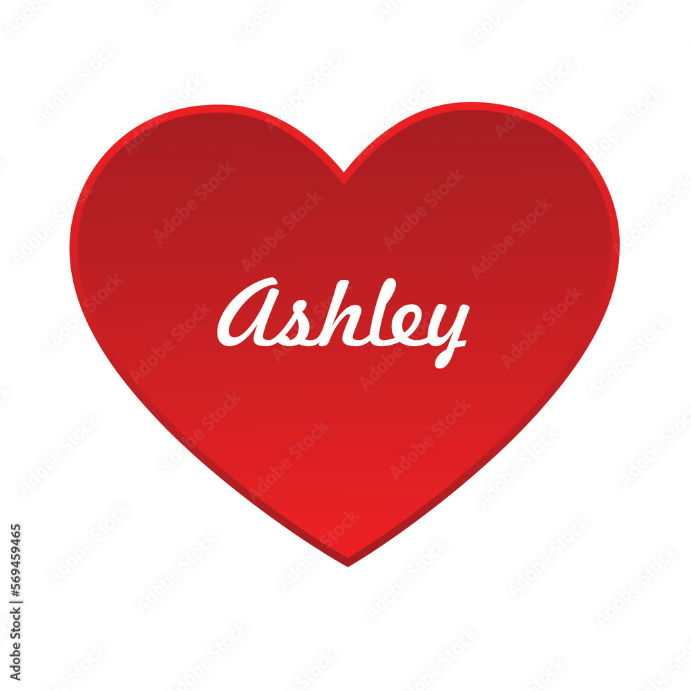 red heart with the name ashley