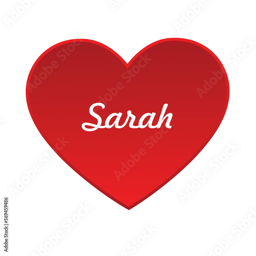 red heart with the name sarah