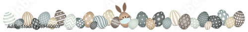 Braunes Hasenei Maske & 28 Ostereier Muster Banner Naturfarben