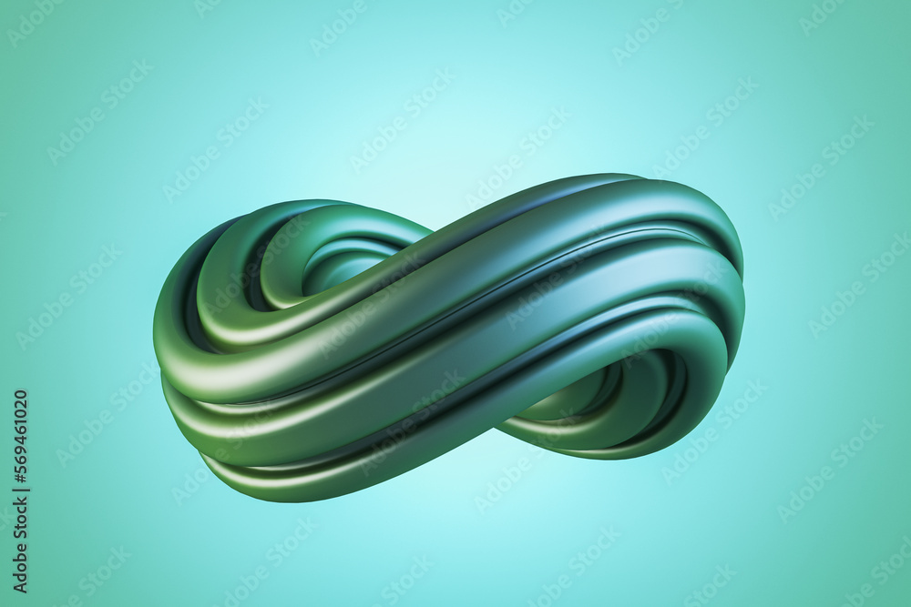 Abstract green swirl on light background. Flow liquid lines design. 3D Rendering.