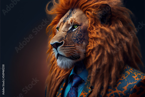 Businessman with lion head ai generated