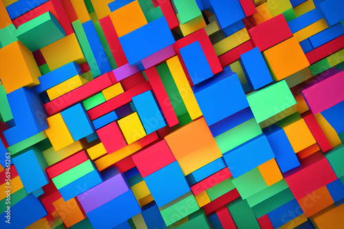 Rainbow of colorful blocks abstract background - 3d render
