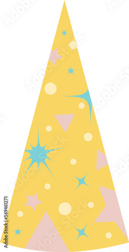 Bithday Yellow Hat with Stars, Rounds, Triangles. PNG