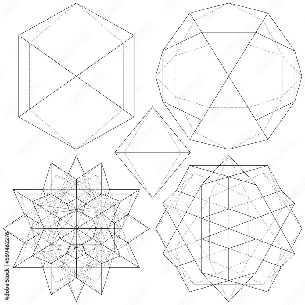 Polyhedron From The Simple To The Complicated Shape Vector. Illustration Isolated On White Background. A Vector Illustration Of Geometric Shape. Polyhedron From The Simple To The Complicated Shape Vector. Illustration Isolated On White Background. A Vector Illustration Of Geometric Shape.