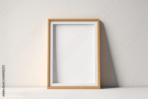 Empty wooden frame with white wall minimalist design Generative Ai