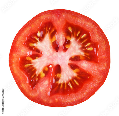 Fresh tomato slice isolated on transparent background. Png format	
