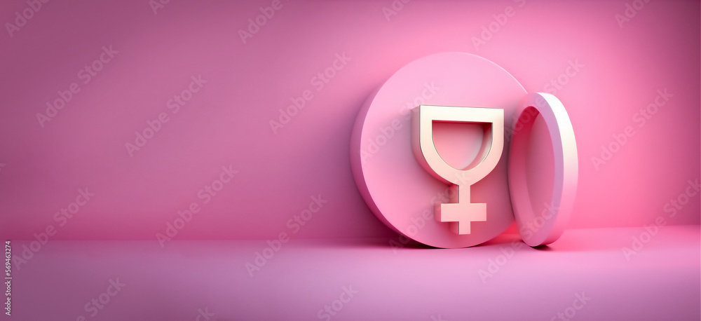 Women Female  symbol 3d pink, feminism, gender equality, women are right. Activism. Generative AI