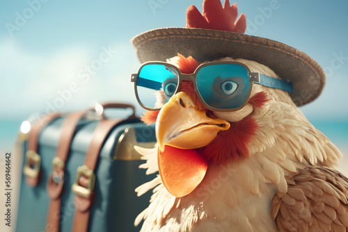 Fotografia Portrait d'une poule en vacances à la mer » IA générative