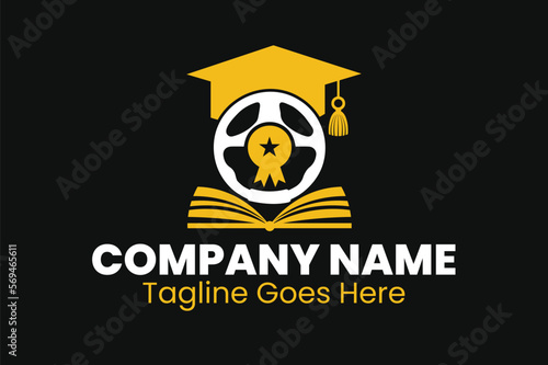 The Most Effective Driving School Logo Design for Your Company Degree cap Car Stering Wheel Design