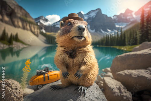 Portrait d'une marmotte en vacances à la montagne » IA générative photo