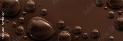 Realistic liquid chocolate background. Vector illustration of smooth cocoa, coffee surface with glossy bubbles. Sweet or bitter choco bar, dessert texture. Confectionery shop ads pattern. Brown paint