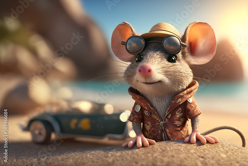 Portrait d'une souris en vacances à la mer » IA générative photo