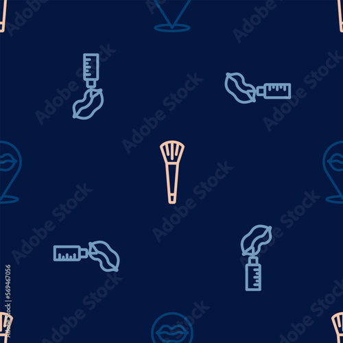 Set line Smiling lips, Lip augmentation and Makeup brush on seamless pattern. Vector