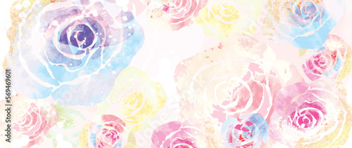 Abstract floral art background vector. Hand painted watercolor botanical spring rose flowers texture background. Art design illustration for wallpaper, poster, banner card, print, web and packaging