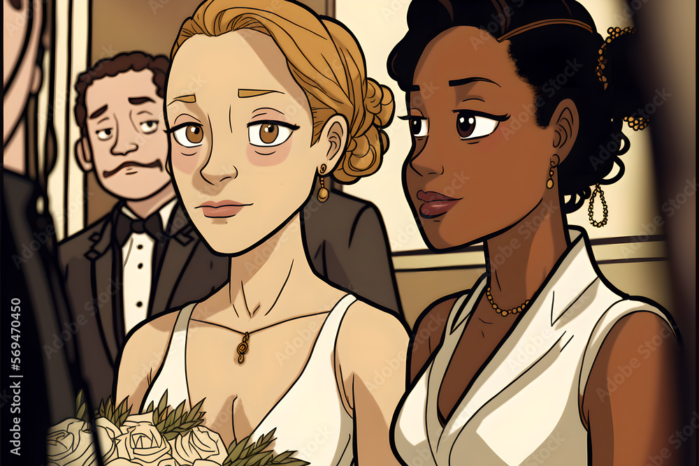 A mixed race black and white women lesbian LGBTIQ+ couple wedding