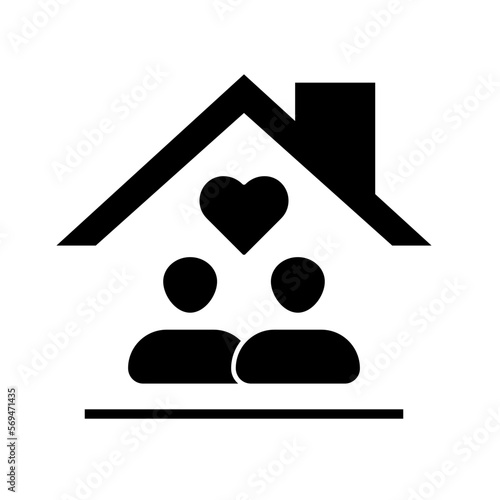 illustration of a family, two people in a home with a heart symbol icon vector