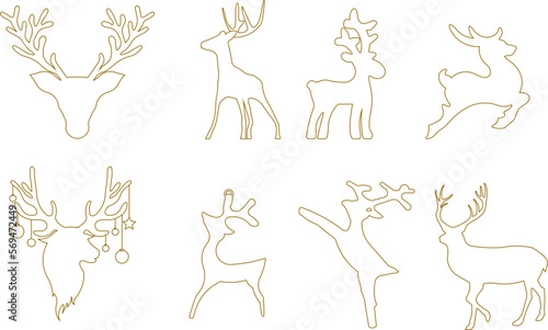 Horned deer christmas ornament silhouette vector sketch