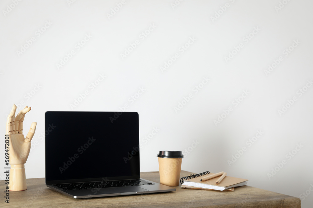 Concept of workspace with laptop, space for text Concept of workspace with laptop, space for text