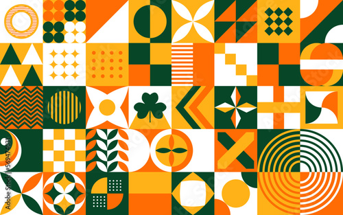 Irish American Heritage Month Background. Celebrating contribution of Irish Immigrants in United States of America in March. Horizontal banner vector illustration. Neo Geometric pattern poster concept