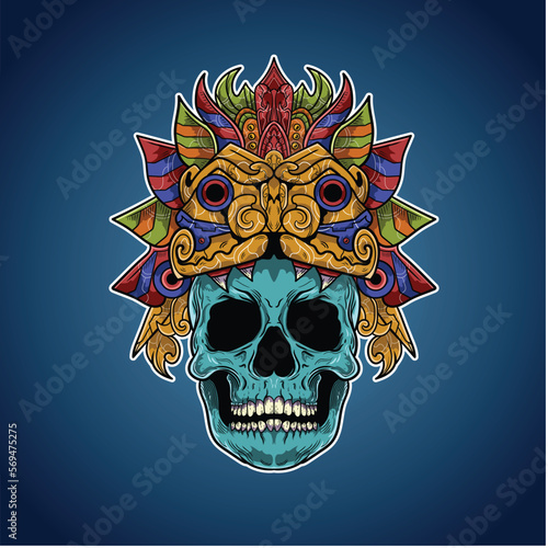 Blue Skull Totem Tribal Mayan Mexican Aztec Voodoo Vector Illustration Artwork photo