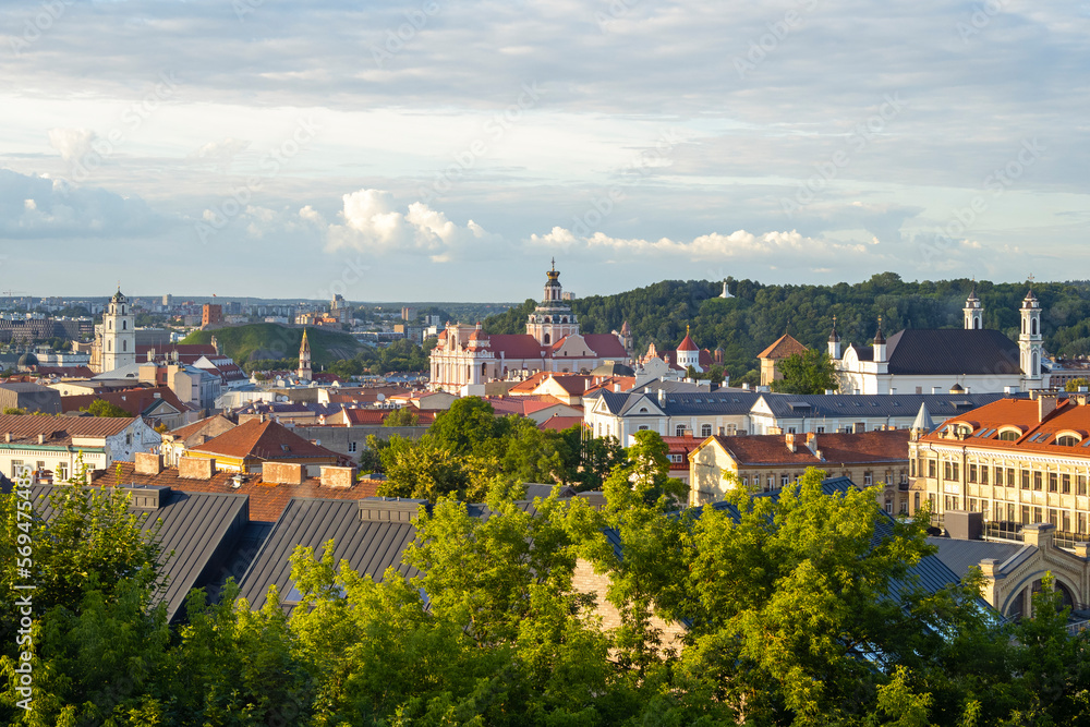 Panoramic view of Vilnius historic old town during summer morning