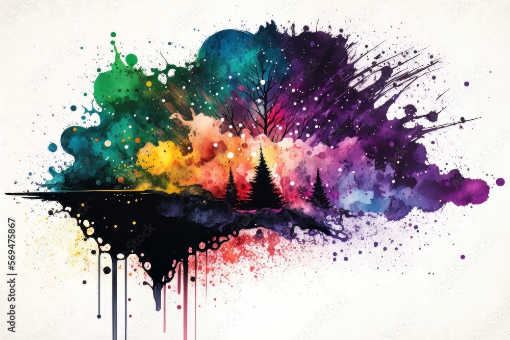 Fototapeta premium An artistic painting of watercolor splash with a blend of dark and bright hue background design for backdrop, wallpaper. Generative AI
