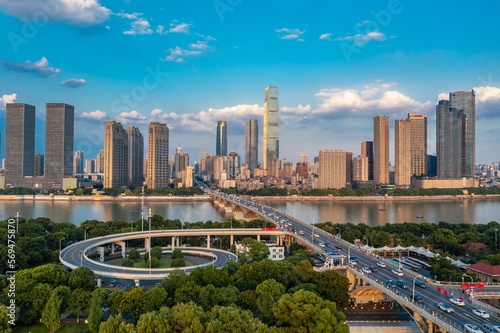Aerial j bridge in changsha xiangjiang river city