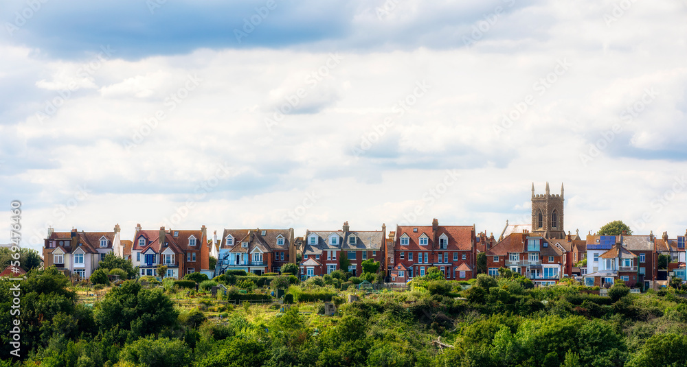 Fototapeta premium View from the East Hill towards Emmanuel Church and Its Neighboring Houses, Hastings, England
