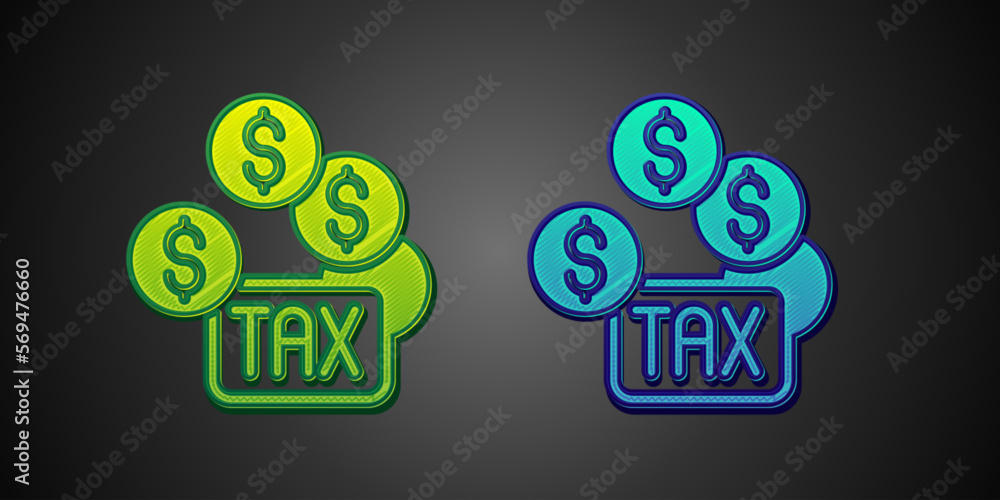 Green and blue Tax payment icon isolated on black background. Vector Green and blue Tax payment icon isolated on black background. Vector