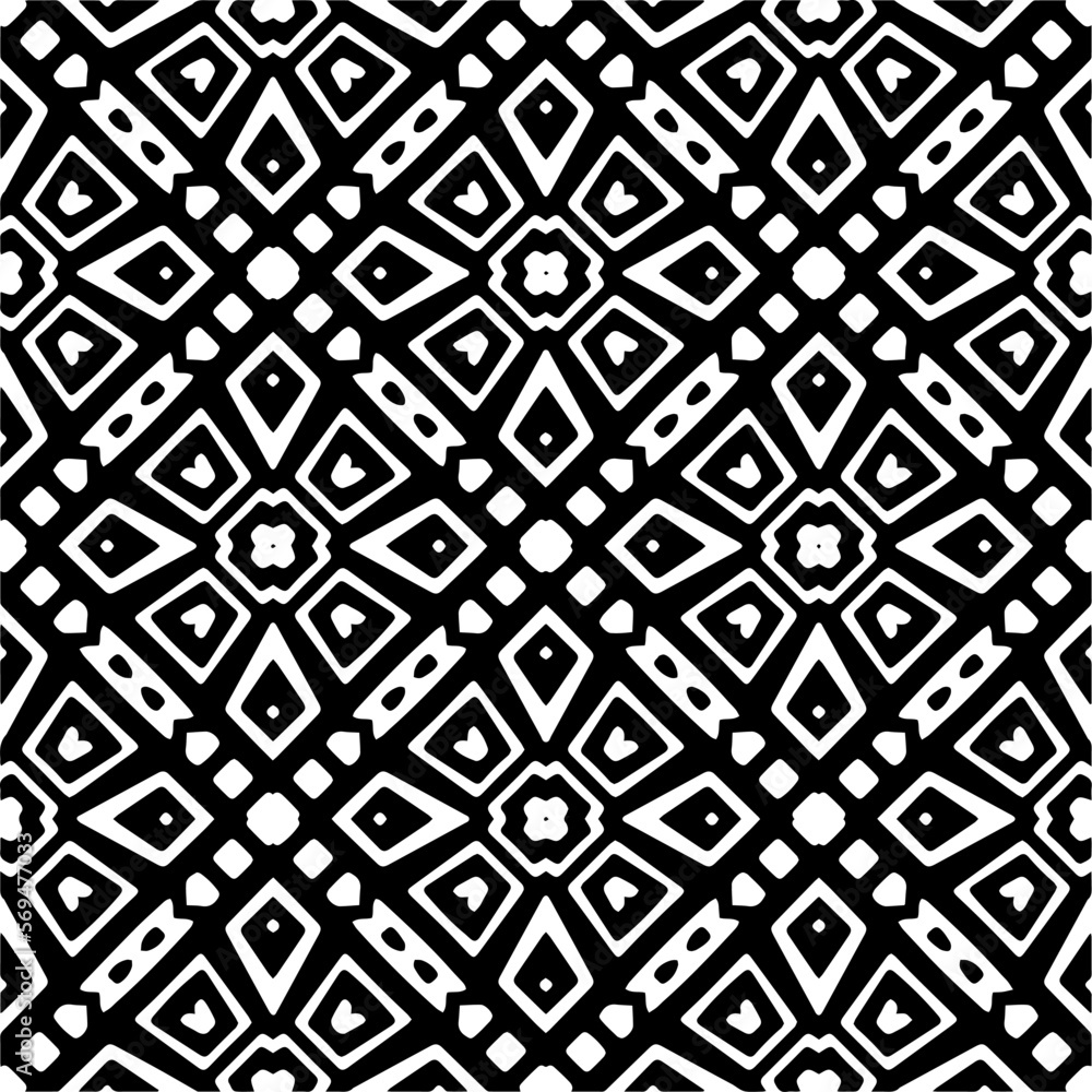 Vector geometric ornament in ethnic style. Seamless pattern with  abstract shapes,Black and white color. Repeating pattern for decor, textile and fabric.