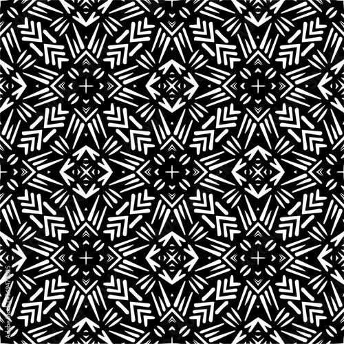 Vector geometric ornament in ethnic style. Seamless pattern with abstract shapes,Black and white color. Repeating pattern for decor, textile and fabric.