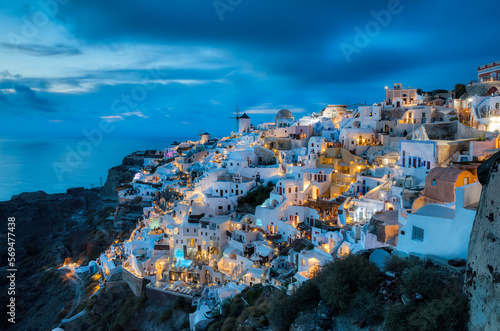 Blue Hour at the Beautiful Village of Oia on Santorini, Greece